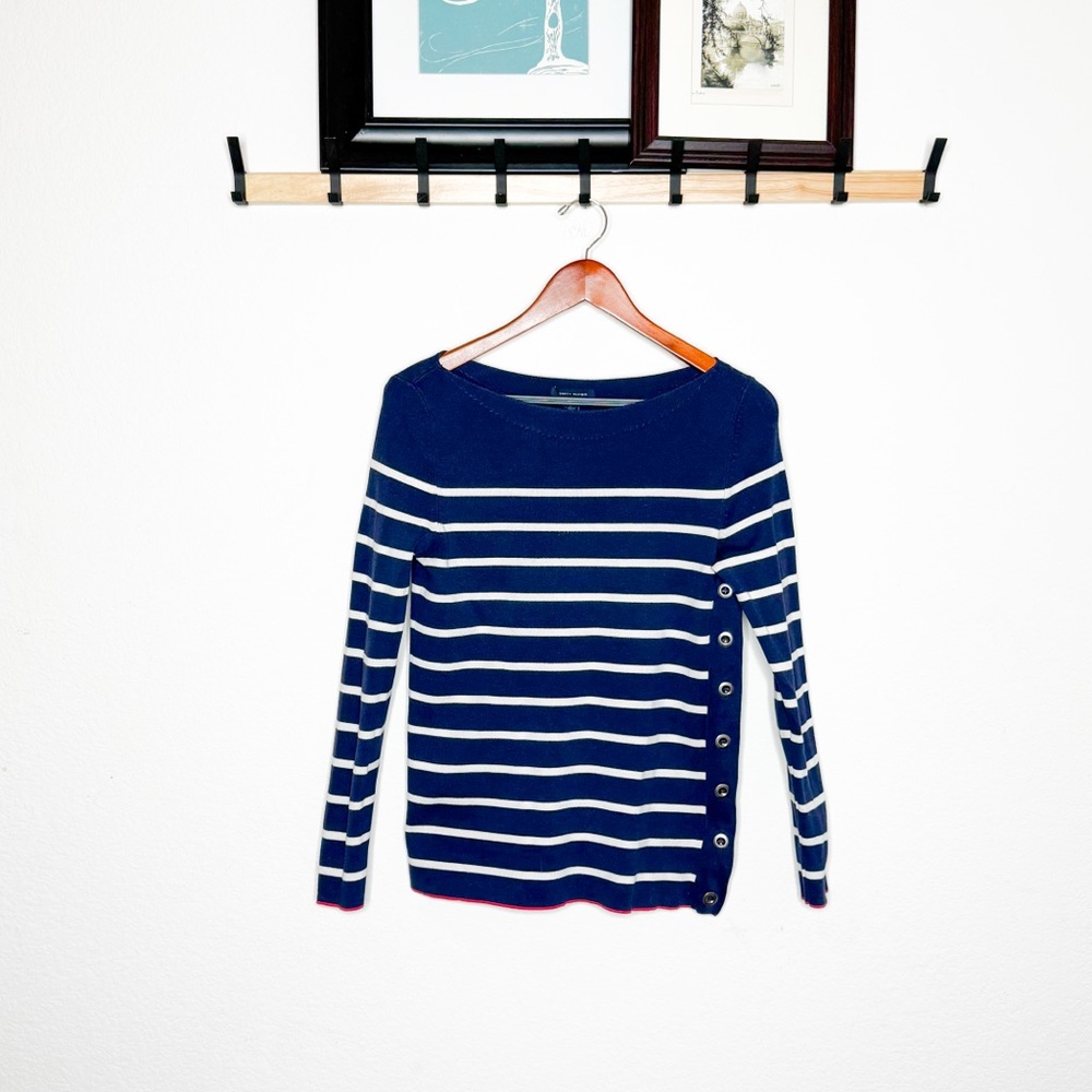 Tommy Hilfiger Vintage Navy Blue White Striped Long Sleeve Top Women’s Size S